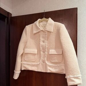 Cream Textured Jacket with Pockets